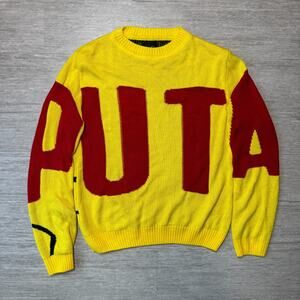 Pay's Mexico Ppaayyss PUTA Knit Sweater Adult M Yellow Nude Art Streetwear Crew